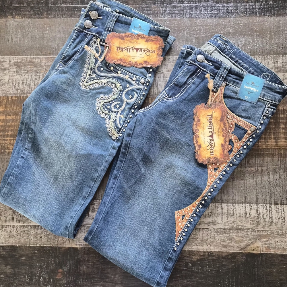 2 PR Trinity Ranch Women's Bootcut Jeans ~ GORGEOUS ~ Sz 7 ~ 30" x 34" ~ BNWT